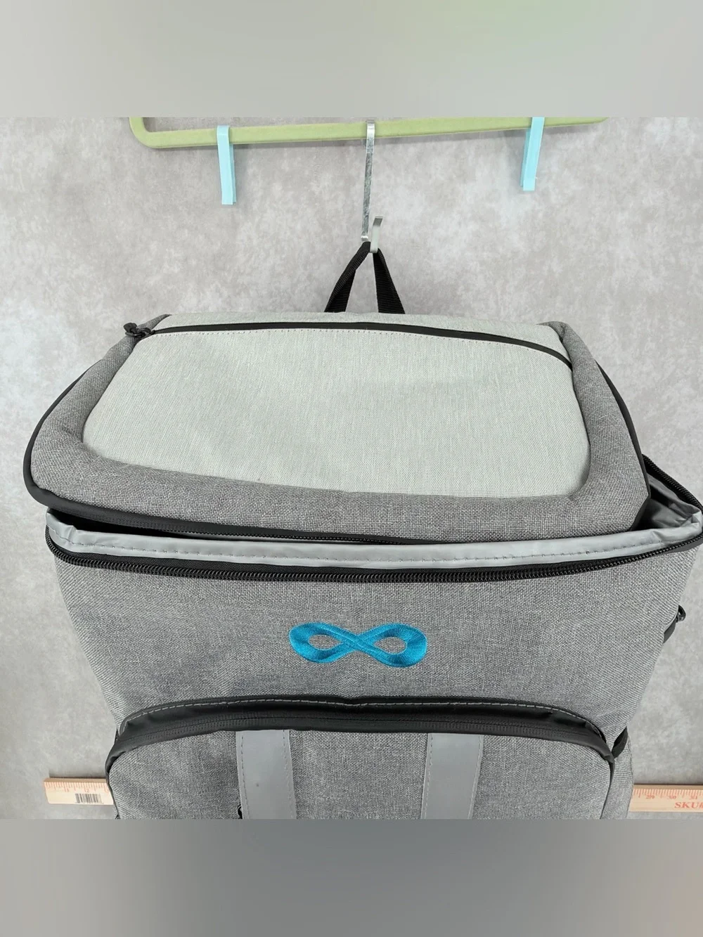 Gray Backpack cooler bag with Blue Infinity Logo storage large